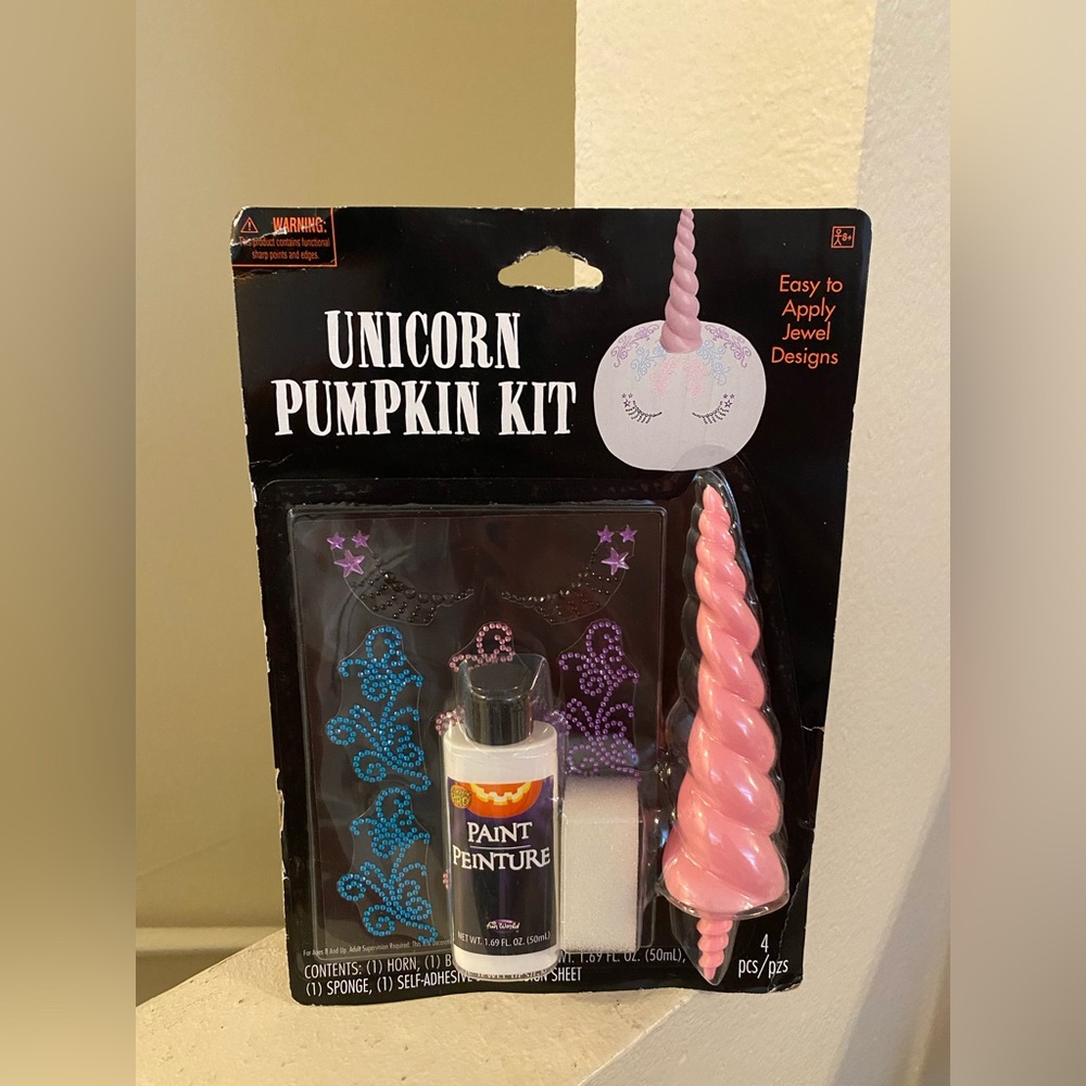 Unicorn Pumpkin Kit with Pink Horn and Jewel Designs. New. Sealed.